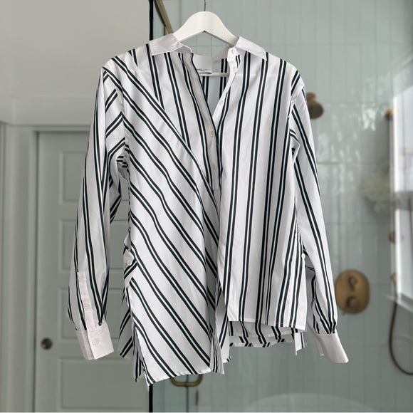 NWOT 3.1 PHILLIP LIM Asymmetric striped cotton-blend poplin shirt size 4 - Picture 5 of 8